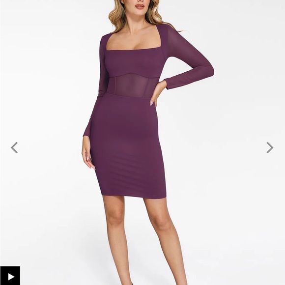 Popilush Dresses & Skirts - Shapewear Long Sleeve Mesh Inset Bodycon Midi Dress